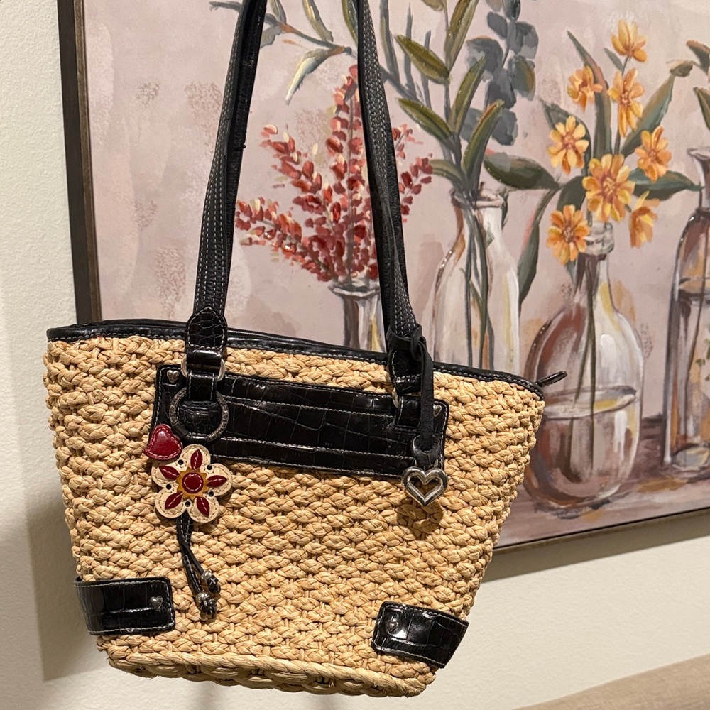 Brighton: Vintage Black and Tan Woven Shoulder Bag